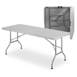 MoNiBloom 6Ft Folding Table, Heavy Duty Portable Plastic Dining Tables Fold in Half Indoor Outdoor Desk w/Handle, Lock for Camping Picnic Party, Gray