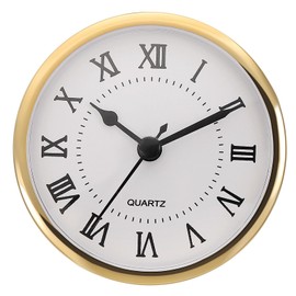 PATIKIL 3.5" 90mm Quartz Clock Insert, Round Quartz Movement Miniature Clock Mini Roman Numeral Clock Fit 78mm/3.1" Diameter Hole for Replacement Home, Gold Tone/White, Style 3