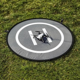 Mantona Foldable Drone Landing Area Diameter 75 cm with Metal Pegs and Transport Bag I Weatherproof Drone Landing Platform I Printed on Both Sides Orange & Grey I Safe Landing on Ground Sand Snow