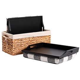 Rossie Home Acacia Lap Trays with Basket Set - Buffalo Check - Style No. 70108