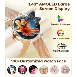 ESFOE Smart Watches for Women Slim,1.43'' Curved AMOLED Display,2 Bands,IP68 Waterproof Fitness Smartwatch 120 Sport Modes Pedometer for Android iOS,Elegant Smartwatch for Women Make/Answer Call,Mesh