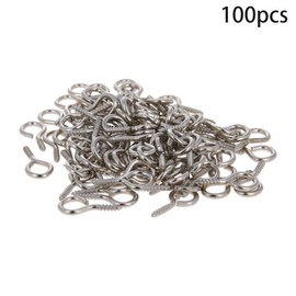MroMax 100Pcs 0.7inch Screw Eye Hooks Self Tapping Screws Carbon Steel Screw-in Hanger Eye-Shape Ring Hooks Silver Tone