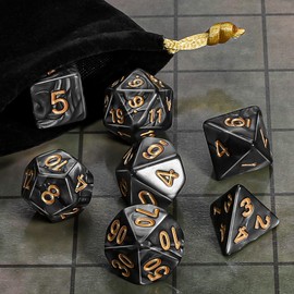 QMAY DND Dice Polyhedral Dice Set - 7 Pieces for Dungeon and Dragons MTG RPG D&D D20, D12, D10, D%, D8, D6, D4 (Black)