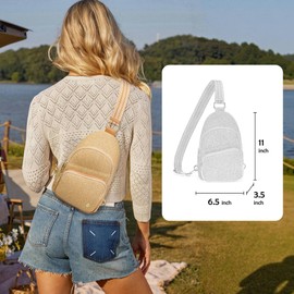 Haytijoe Straw Bag Summer Small Sling Bag RFID Blocking Crossbody Bags for Women Beach Bags Fanny Packs(Boho White Large)