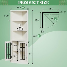 VanAcc Curved Corner Storage Cabinet, 65" Tall Freestanding Bookcase with Glass Doors & Adjustable Shelves, 5-Tier Corner Display Cabinet - Color: Espresso