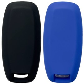 REPROTECTING Silicone Rubber Key Fob Cover Compatible with Nissan Pathfinder Rogue (5 Buttons, Black Blue)