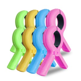 Beach Towel Clips for Beach Chairs, Towel Holder for Beach Chair Pool Chair on Cruise, Jumbo Size Heavy Duty Clothes Pins, Beach Chair Clips to Keep Your Towel from Blowing Away, 8 Pcs ，4Colors (8)