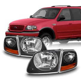 AKKON - For Black 1997-2003 Ford Expedition | F-150 | F-250 Lightduty Headlights + Signal Lights Combo Set