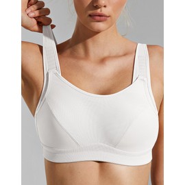 WingsLove Women's Sports Bra High Impact Bounce Adjustable Control Workout Bra Non Padded Wirefree Running Bra(White,34C)