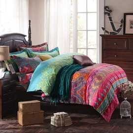 BupiRD Queen Size Boho Comforter Set - 3 Pieces Lightweight Exotic Yellow Orange Mandala Colorful Retro Boho Comforter and 2 Pillowcases for All Seasons