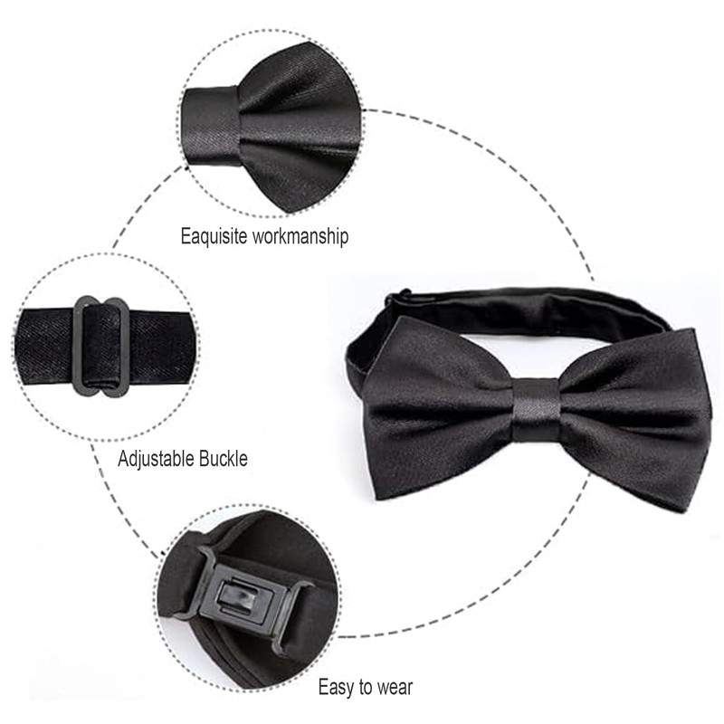 hzbaiyi Men's Bow Tie, Adjustable Bowtie, Classic Solid Color Pre-Tied