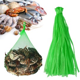 Mordx 100Pcs Reusable Produce Plastic Mesh Bag,20 Inch Seafood Boil Bags，Kitchen Organizer Produce Packaging Supplies Net，Vegetable and Fruit Seafood Plastic Mesh Strap Storage Bag (Green)