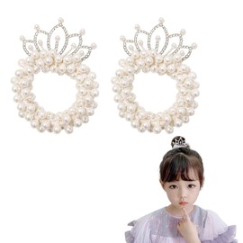 nalaina Hair Rubber Hair Accessory (Set of 2) Crown Pearl Hair Rubber Hair Elastic Stylish Cute Pony Tail Girl Hair Ornaments Fashion Accessory Photography Recitals Party Shichi-Go-San Wedding Coming of Age Ceremonies Birthday Party Bride Princess Childr