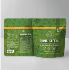 Primal Harvest Super Greens Powder, 30 Servings w/+50 Greens Superfood Chlorella, Probiotics, Green Tea, Wheatgrass, Kale, Turmeric for Energy,Primal Greens