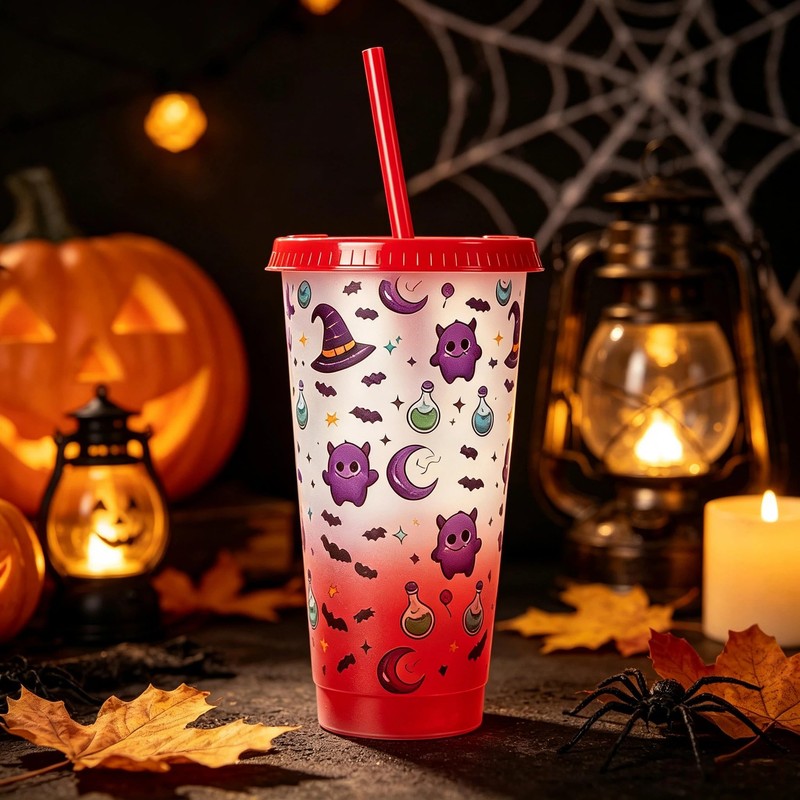 dididudi 5PCS Halloween Color Changing Cups, 710ML Iced Plastic Drink
