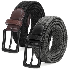 SANSTHS 2Pack Elastic Belt for Men, Mens Belts Casual for Jeans Pants, Woven Braided Web Belt for Golf, 1.3 inches Width, Black and Grey M