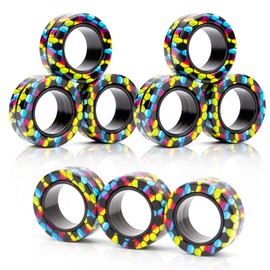 Paquete de juguetes para ansiedad de anillos magnéticos, ideales para TDAH, anillos giratorios para terapia de alivio de ansiedad, gran regalo para adultos, adolescentes, niños de 12 a 14 años (9 piezas)