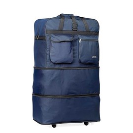 Pod 30" / 36" / 40" Expandable Rolling Wheeled Duffle bag Spinner Luggage suitcase (Navy Blue, 30-inch)