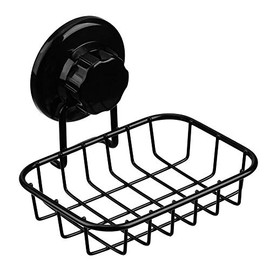 SANNO Soap Dish Holder, Super Powerful Adhesive Suction Cups Soap Saver Soap Holder Soap Tray Bar Soap Sponge Holder for Shower, Bathroom, Tub and Kitchen Sink - Rust Proof Stainless Steel,Black