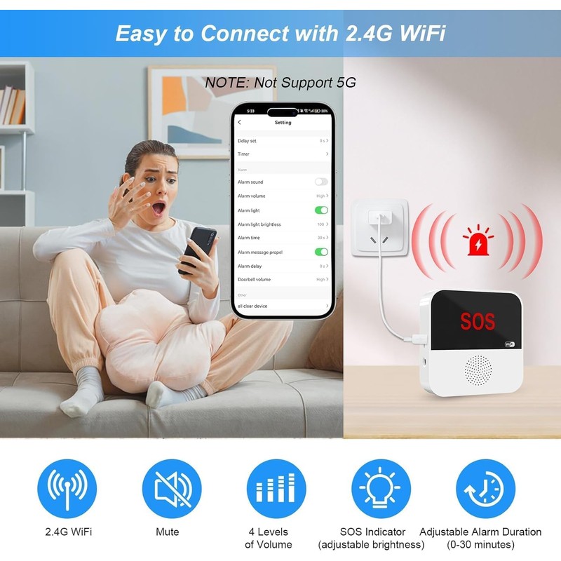 WiFi Caregiver Call Button System Smart App Alert Emergency Call