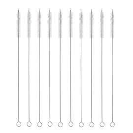 FOREVERIE Common Straw Cleaning Brush Bendable with Clear Nylon Bristles, 304 Stainless Steel Handle & Hanging Loop, Diameter 8 x Length 230 mm / 0.3 x 9 Inch, Set of 10