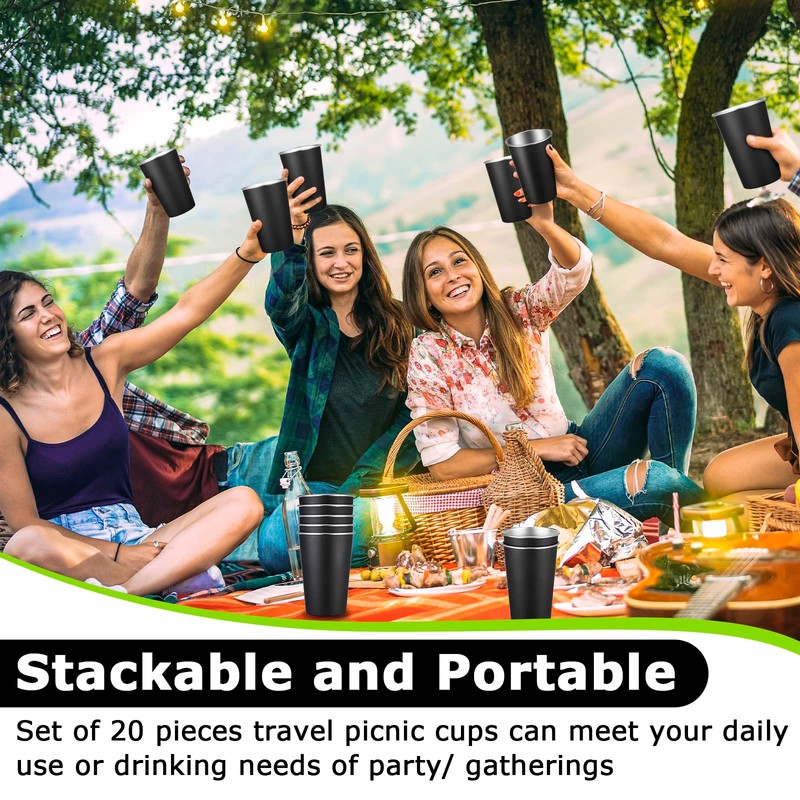 Mimorou 20 Pack Stainless Steel Pint Cups Metal Cups Unbreakable