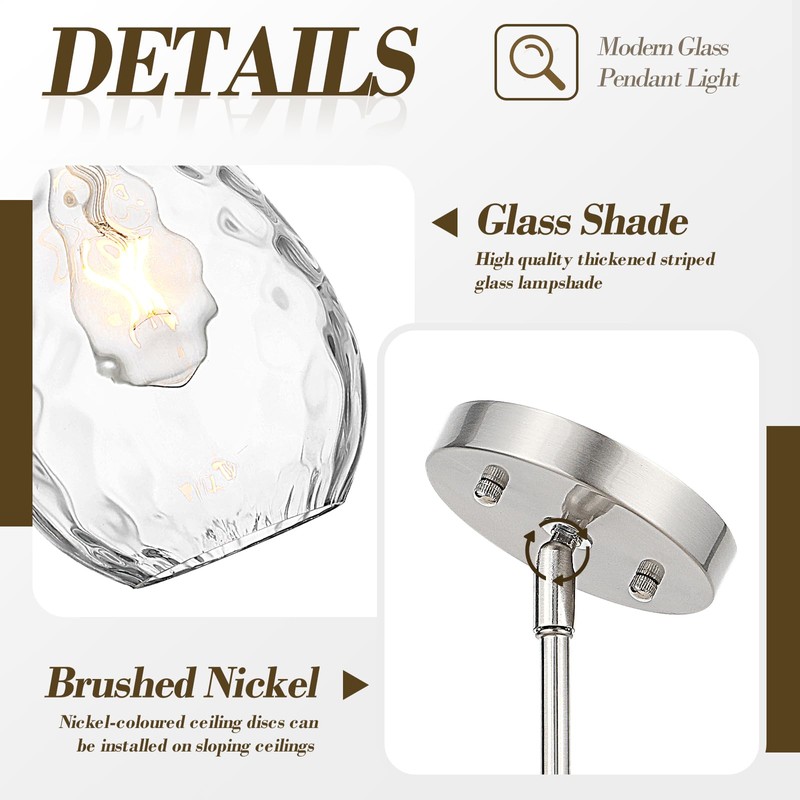 SADUENFR Brushed Nickel Pendant Lights Kitchen Island 2 Pack, Modern