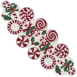 CLEENTABLE Handcrafted Beaded Table Runner – 36"x13" Art Deco Home Decor & Luxury Dinner Table Centerpiece in Vibrant Cherry Reddish with 85% Glass Beads, Durable Polyester Backing