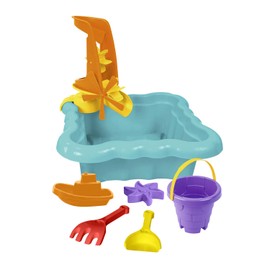 Wader Happy Summer 72012 Pastel Sandpit with Mill, Bucket, Shovel, Rake, Boat and Sand Mould, Approx. 35.5 x 35.5 x 14 cm, from 12 Months, Ideal as a Gift for Creative Play