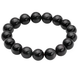 Jewboo Original Natural Black Obsidian Gemstone Crescent Luster 12mm Smooth Round For Women Jewelry Gift