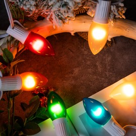 Minetom C9 String Lights Outdoor Christmas Lights 25 Feet Frosted Multi-Colored for Patio Room Christmas Tree Party Backyard Decoration White Wire