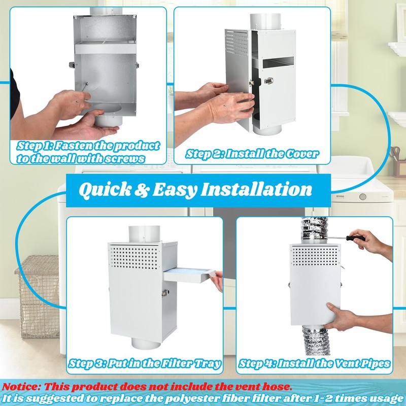 DITKOK Upgraded Galvanized Steel 3-in-1 Multifunction Indoor Dryer Vent Kit,