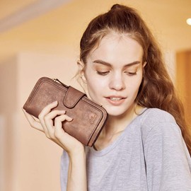 Wallet for Women Leather Clutch Purse Long Ladies Credit Card Holder Organizer Light Grey