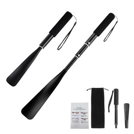 YUNYU Schuhlöffel, lang, teleskopisch, 33-85 cm, ausziehbar, aus Kunststoff, mit Metallgriff, für Männer, Frauen, Kinder und Senioren, Schwarz, Schwarz, Large