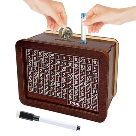 Waldspring Money Box with Numbers Checks, Money Box with Counter, Wooden Money Box for Adults, Boys, Girls Save Money