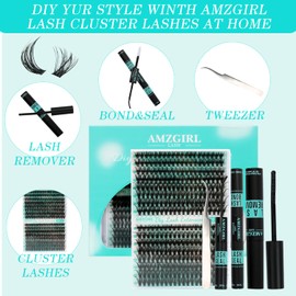 Eyelash Extensions Set, 320 Pieces Lash Extension Set, 30-40D Cluster Lashes with Bond and Seal, Eyelash Tweezers, DIY Lash Extensions for Beginners Girls and Women (9-16 mm Mix)