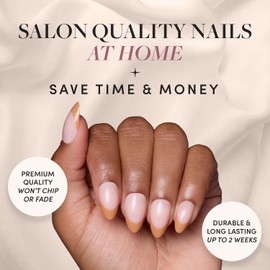 Glamnetic Press On Nails - Café Crème | Semi-Transparent Light Brown French Tip Short Almond Fake Nails in a Glossy Finish, Salon Quality | 15 Sizes - 30 Nail Kit