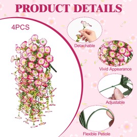 JOETIEW Bougainvillea Artificial Hanging Flowers Plants for Outdoors Decoration, 4pcs Fake Flowers Silk Bougainvillea Vines Realistic UV Resistant Faux Flowers for Planters Porch Patio Urn