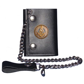 Custom Masonic Square and Compass Black Trifold Chain Wallet. MADE IN USA