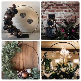 12 Pack Floral Hoop with Stand and LED Fairy Lights 14 inch Metal Rings for DIY Centerpiece Table Decorations Crafts Macrame Rings Hoop Wreath Dream Catcher Rings Wedding Christmas Wreaths, Black