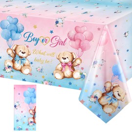 Capoda 1 Pc Bear Baby Shower Tablecloths Gender Reveal Table Covers Rectangle Plastic Bear Table Cloths for Baby Shower Gender Reveal Party Decorations