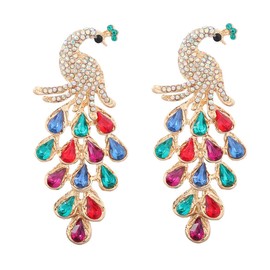 Peacock Teardrop Tassel Earrings, Peacock Feather Tassel Dangle Earrings for Women, Bohemian Phoenix Bird Statement Fringe Earrings Boho Jewelry, Peacock Chandelier Tassel Drop Earrings (Colorful)