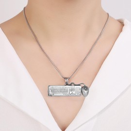 STEFWD Computer Accessories Memorial Necklace Stainless Steel Mouse Keyboard Cremation Urn Jewelry For Ashes For Men Women Keepsake Pendant(Silver)