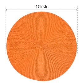 FunWheat Round Braided Placemats Set of 8 Place Mats for Dining Table Woven Washable Non-Slip Table Mats 15 Inch(Orange,8pcs)