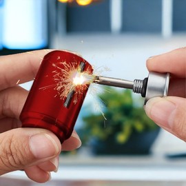 Match Keychain Lighter, Kerosene Refillable, Waterproof Flint Igniter, Permanent Match Lighter, Suitable for Outdoor Camping Survival Equipment - Red