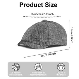 AOOWU Mens Herringbone 8 Panel Caps, Adjustable Newsboy Cap, Driving Hat, Irish Beret Hat, Cambridge Flat Cap Unisex, Driving Cabbie Flat Hat, Hunting Hats for Men, Golf Hat, Duckbill Hat, Light Gray