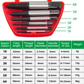 YPYMOD Professional Screw Extractor Set 6 Pieces Professional Left Handed Screw Extractor Set Screw Extractor Extractor for Broken Screws