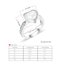 [QGJNSGC] Love Urn Ring Pet Dog Cat Urn Memorial Jewelry Claw Stamp Cremation Ring, Stainless Steel, Zircon