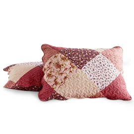 Qucover 2 Pack Pillowcases, 100% Brushed Microfiber Multicolour Print Red Pink Beige Patchwork Pillow Case 50x75cm, Colorful Flower Printed Pattern Pillowcase 19 x 29 Inches