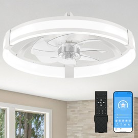 Aipsun Low Profile Ceiling Fans with Lights and Remote, 3000K-6500K Smart Bladeless LED Fan Light, 20" Modern Flush Mount Ceiling Fans with Lights for Bedroom